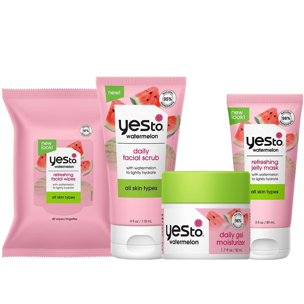 Four product bundle with facial wipes, scrub, moisturizer and mask